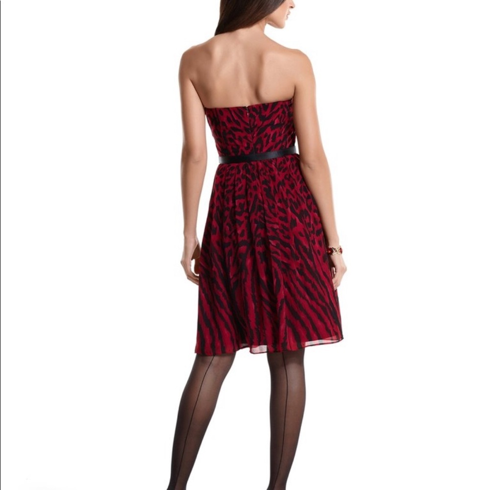 WHBM STRAPLESS RED LEOPARD PRINT DRESS